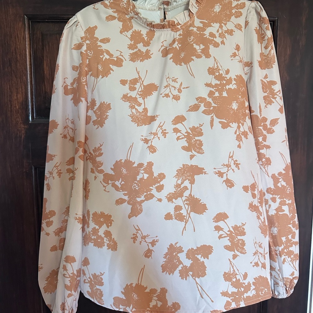Floral Print Women's Top - Cream and Orange
